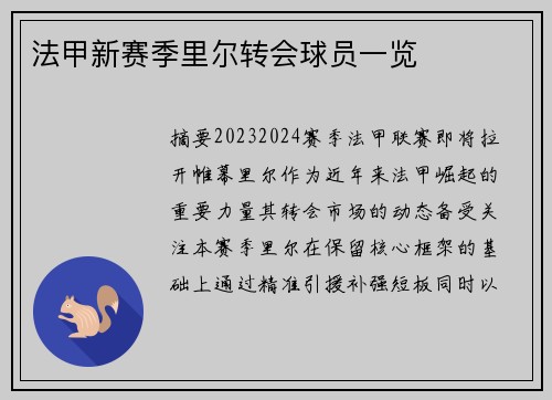 法甲新赛季里尔转会球员一览