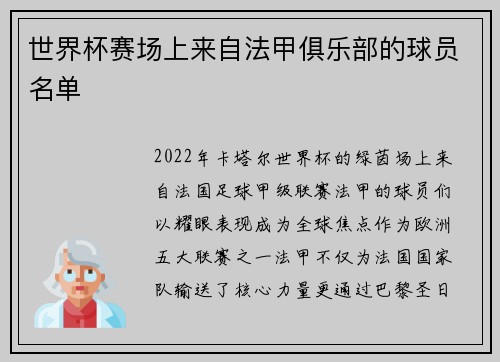 世界杯赛场上来自法甲俱乐部的球员名单